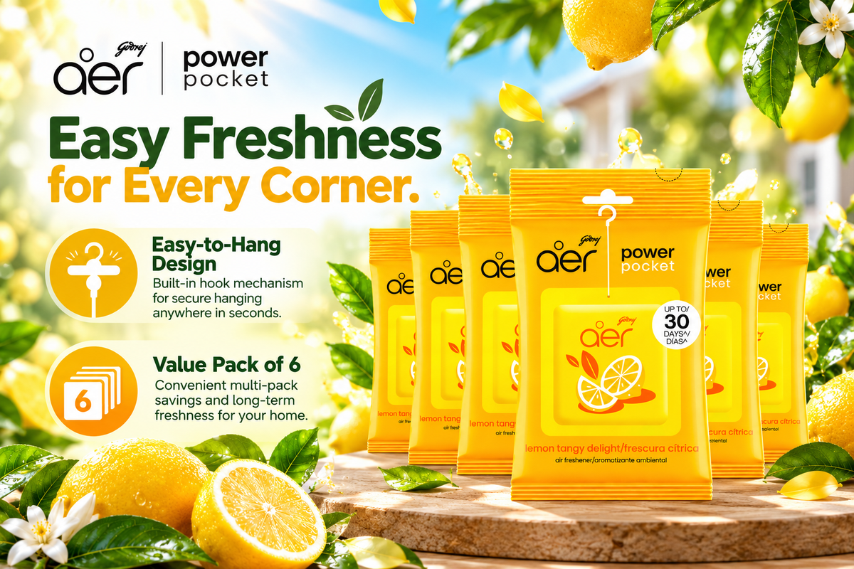 Godrej Aer Long-Lasting Home & Bathroom Freshener - Lemon Scent (6-Pack)