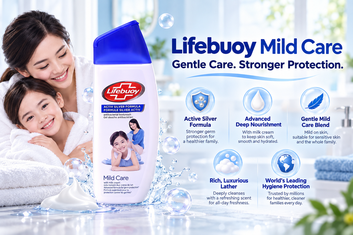 Lifebuoy Mild Care Antibacterial Body Wash | Active Silver Formula | 300ml