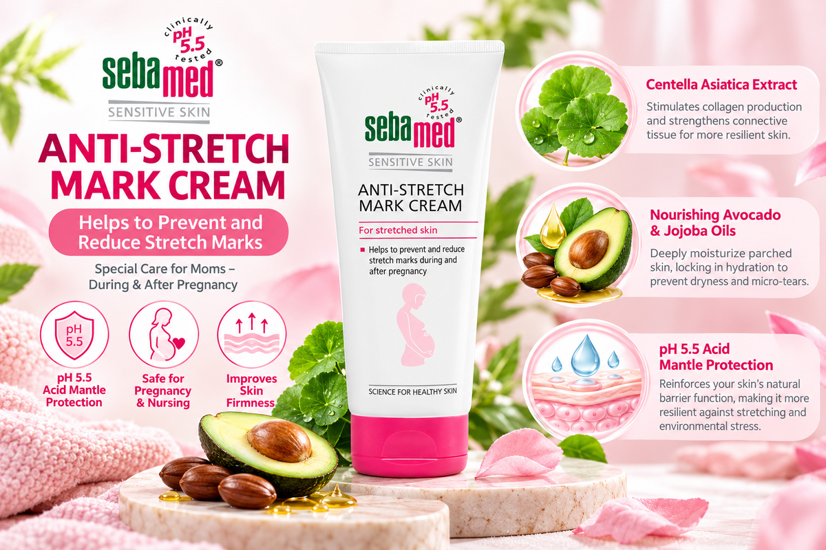 Sebamed Anti-Stretch Mark Cream with Centella Asiatica & Avocado Oil | 200ml