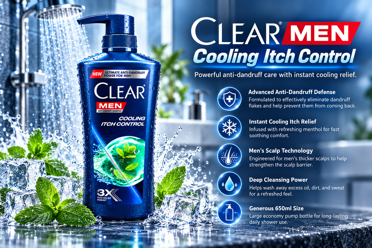 Clear Men Scalpcare Anti-Dandruff Shampoo - Cooling Itch Relief (650 ml)