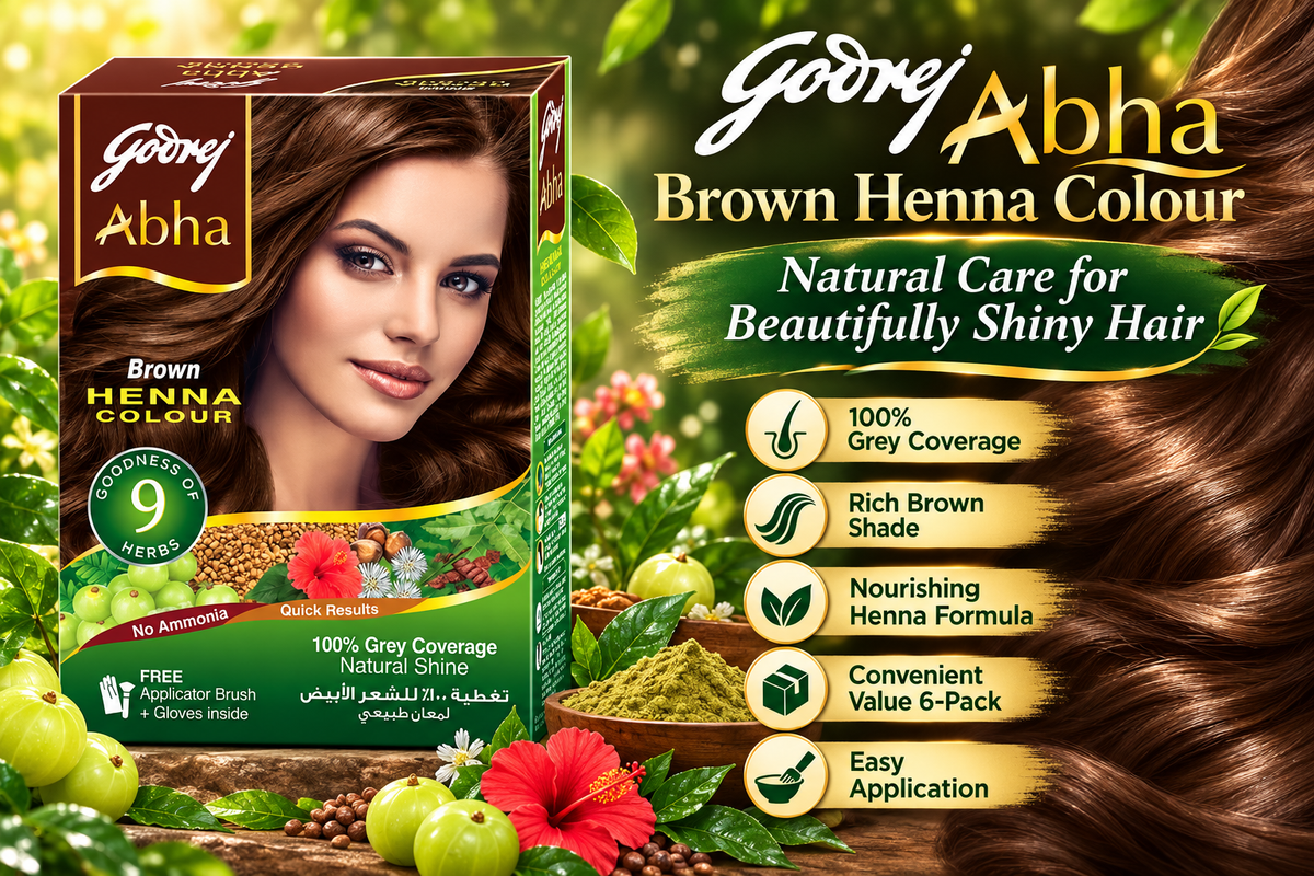 Godrej Abha Henna Hair Color - Rich Brown Shade (6-Sachet Multi-Pack)