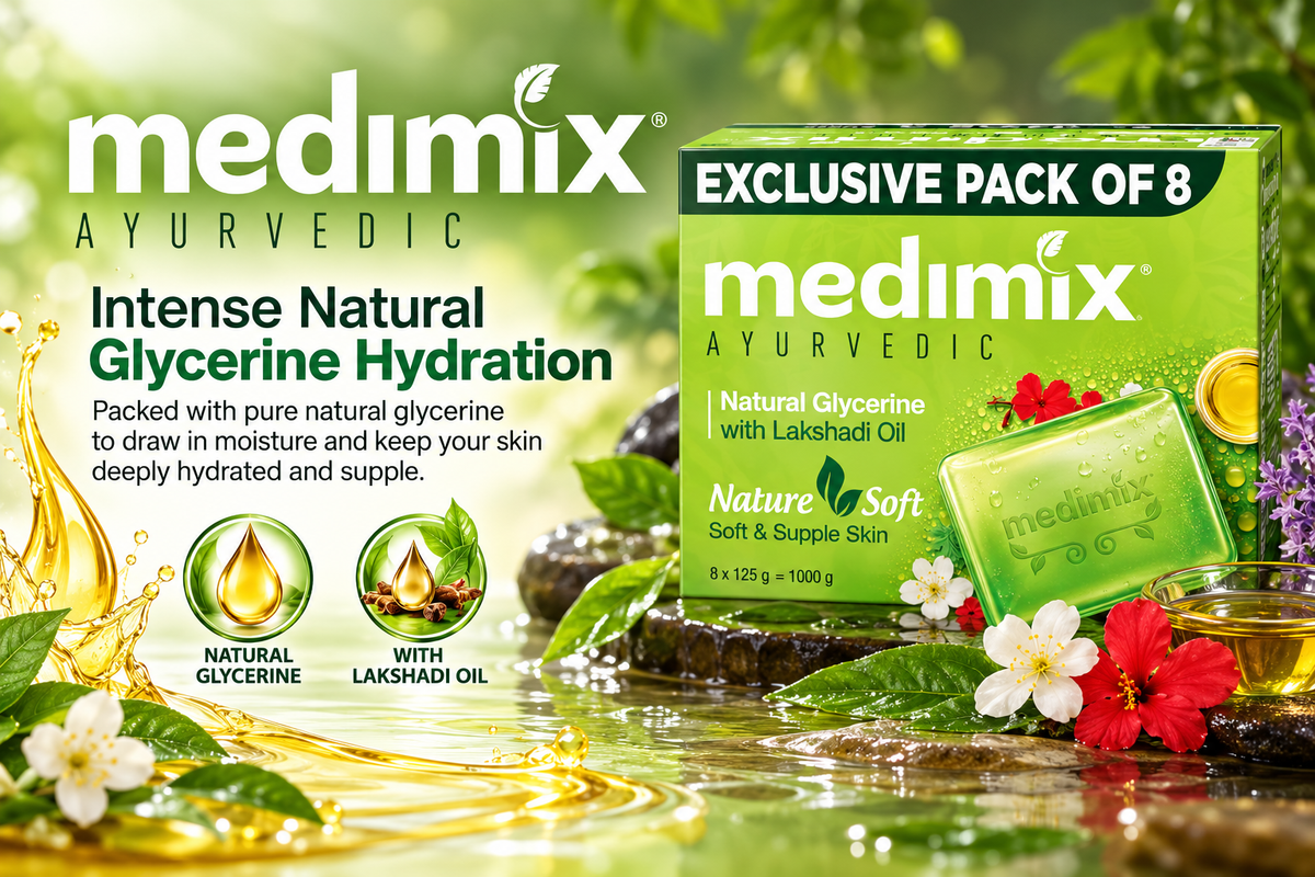 Medimix Ayurvedic Natural Glycerine & Lakshadi Oil Bathing Bar - 125g (Pack of 8)
