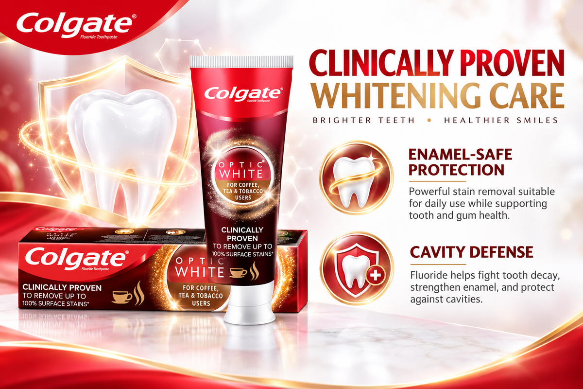Colgate Optic White Stain Removal Toothpaste for Coffee, Tea & Tobacco | 75ml