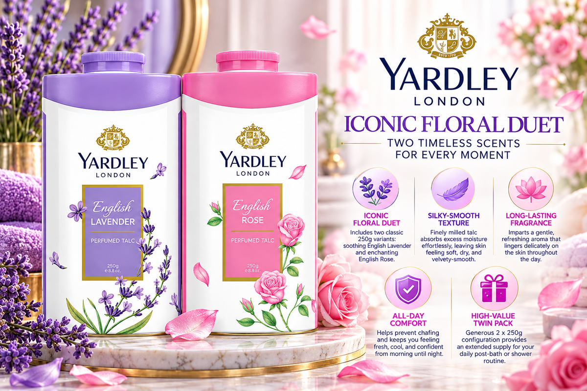 Yardley London English Lavender & English Rose Talcum Powder | Twin Pack (2 x 250g)