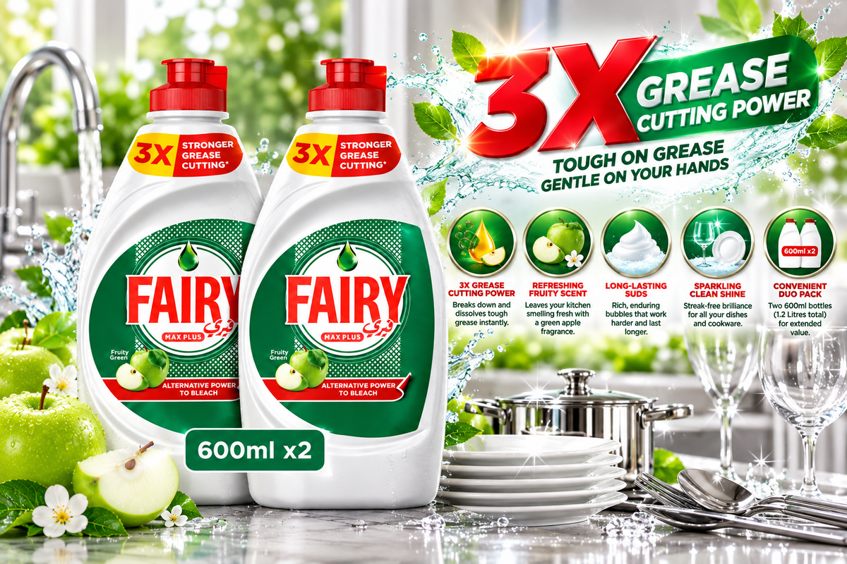 Fairy Dishwashing Liquid Soap - Green Apple Scent (Dual 600ml Value Pack)