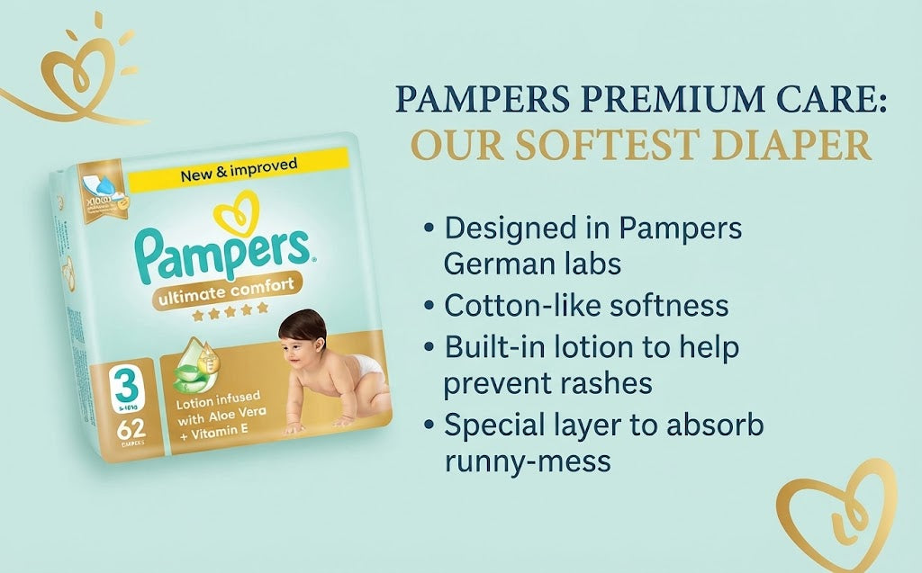 Pampers Premium Care Size (3) Medium 6-10 Kg 62 Diapers