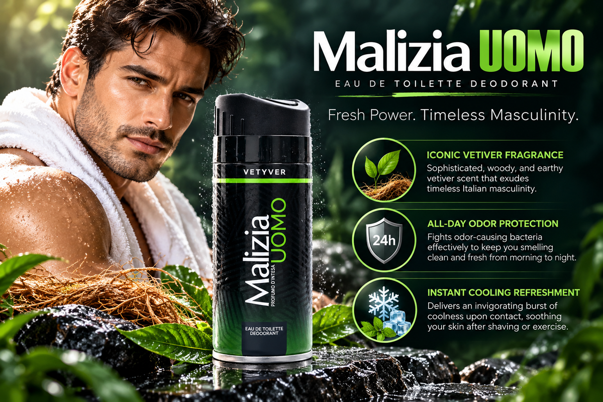 Malizia Uomo Classic Vetiver Fragrance Deodorant Body Spray - 150 ml