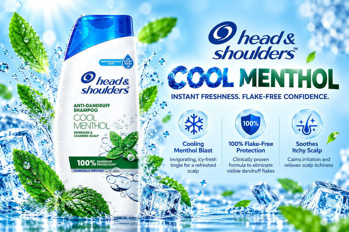 Head & Shoulders Cool Menthol Anti-Dandruff Shampoo for Men & Women - 190ml