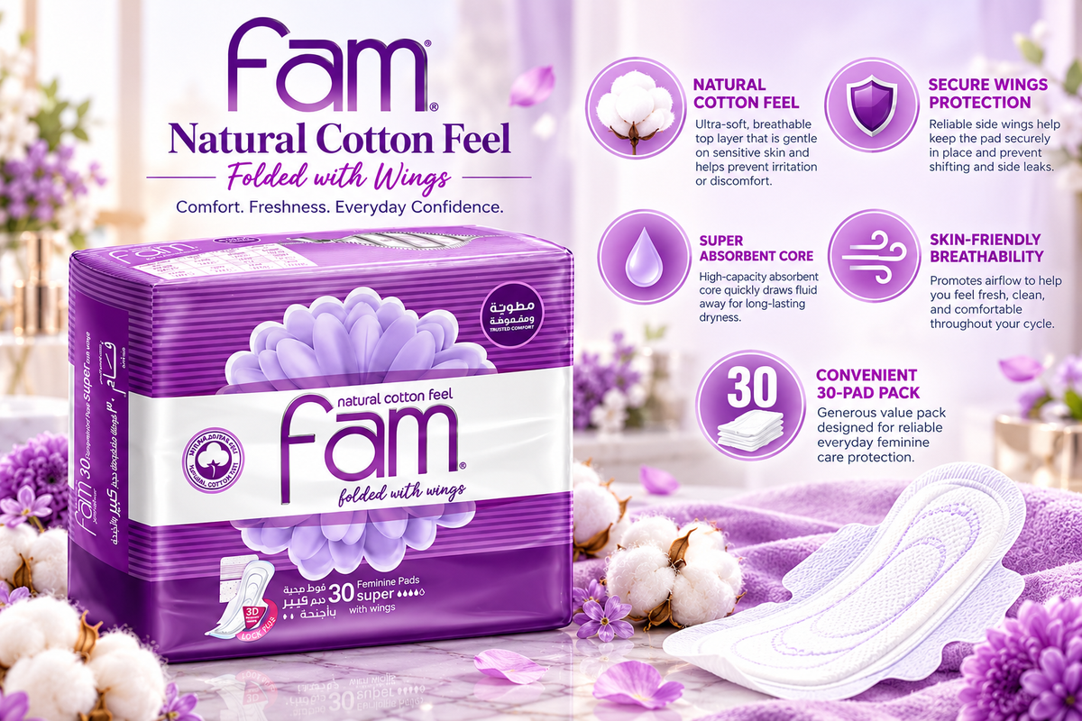 Fam Maxi Super Sanitary Pads | Natural Cotton Feel with Wings | 30 Count