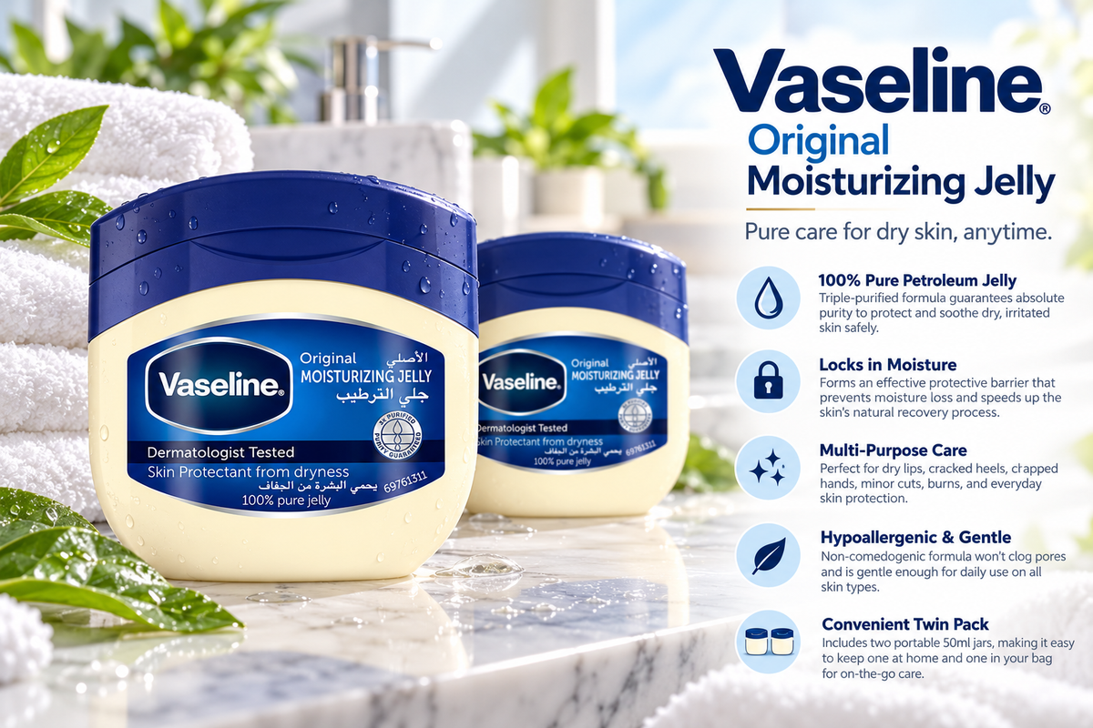Vaseline 100% Pure Petroleum Jelly Duo - Original Skin Protection (2 x 50 ml)