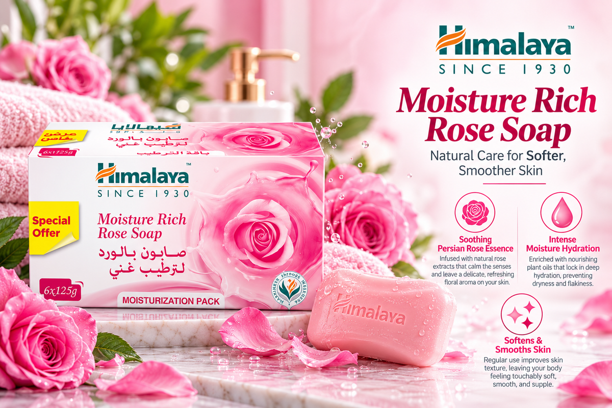 Himalaya Moisture Rich Rose Soap Value Pack - 6 x 125g (Total 750g)