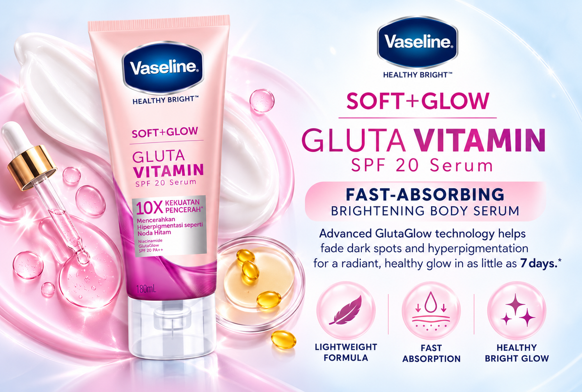 Click to see full view Vaseline Healthy Bright Soft+Glow Gluta Vitamin SPF 20 PA++ Body Serum – 180ml
