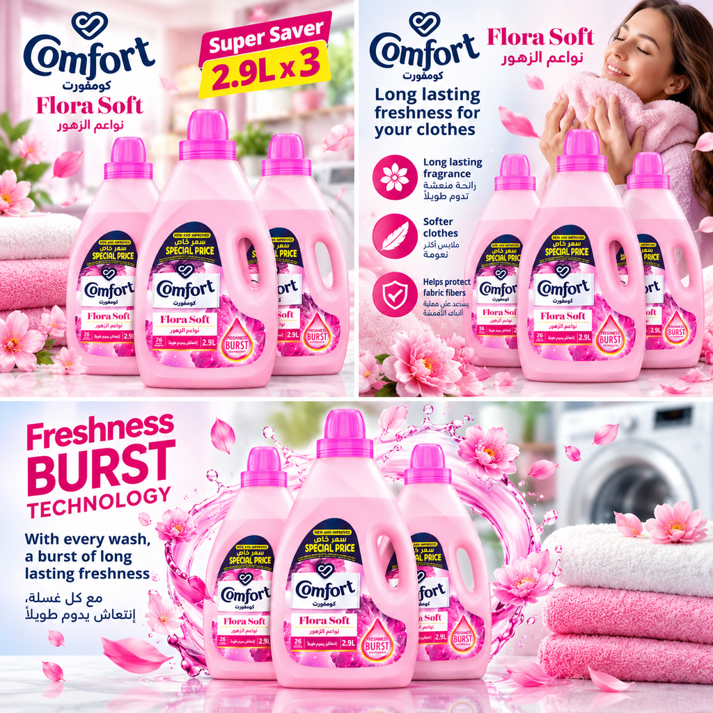 Comfort Flora Pink Fabric Softener – 2.9L 3Pcs