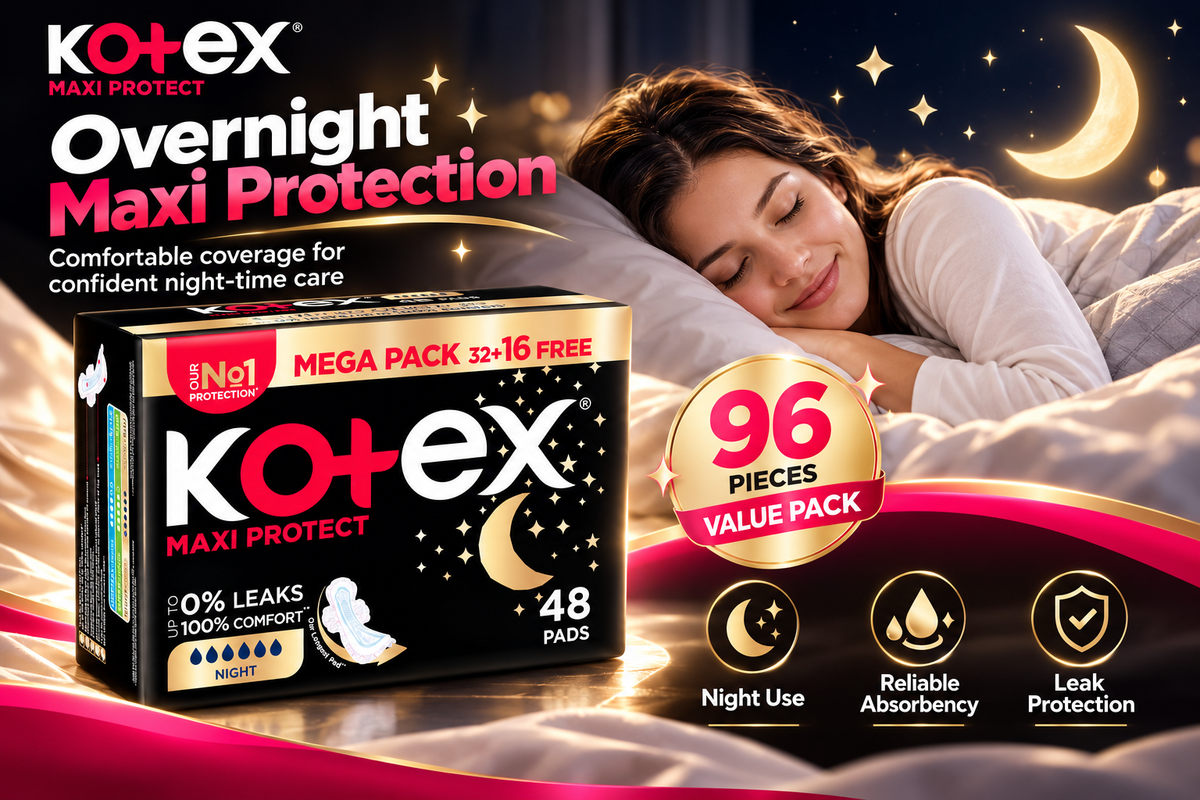 Kotex Maxi Protect Night Sanitary Pads – 2pack 96Pcs