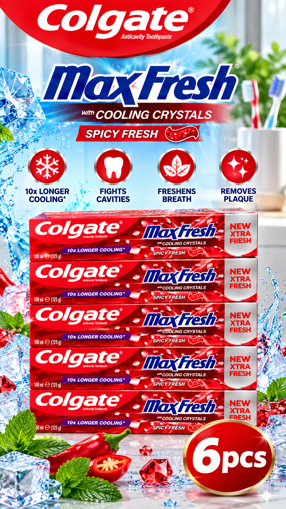 Colgate Max Fresh Spicy Fresh Toothpaste 100ml x 6pcs – Long-Lasting Freshness