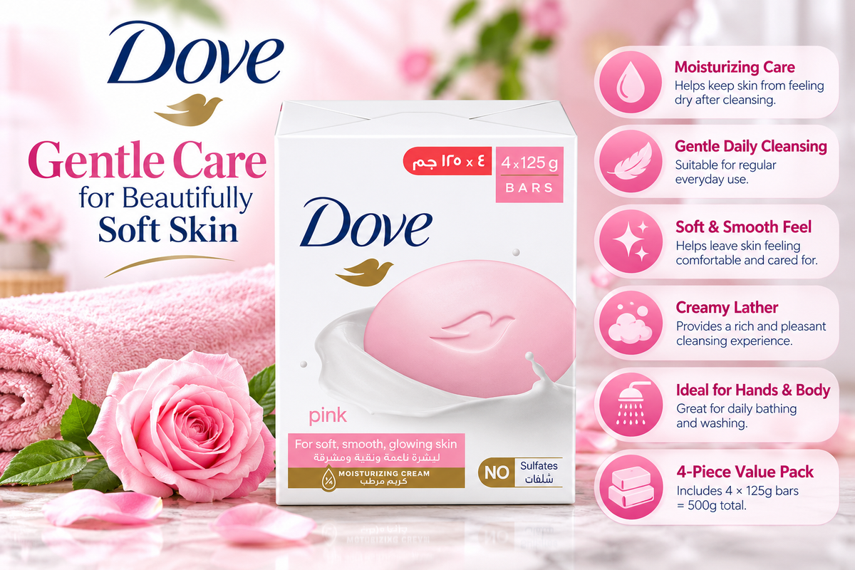 Dove Pink Beauty Bar 75g × 8 – Gentle Cleansing & Soft Skin Care