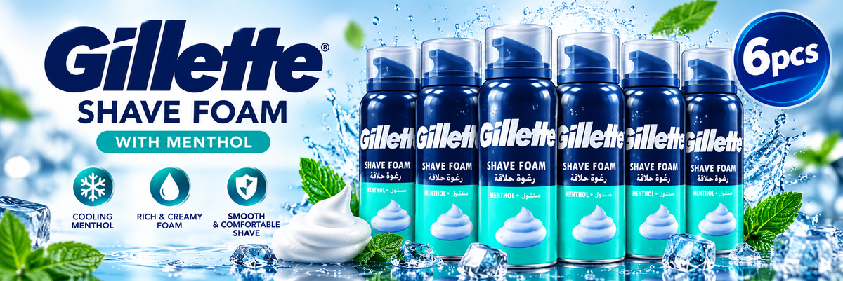 Gillette Shaving Foam Menthol 200ml – Cooling Comfort & Easy Glide x 6pcs