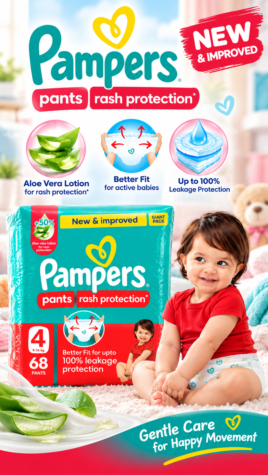 Pampers Pants Rash Protect Size 4 – Jumbo Pack  68 Pants
