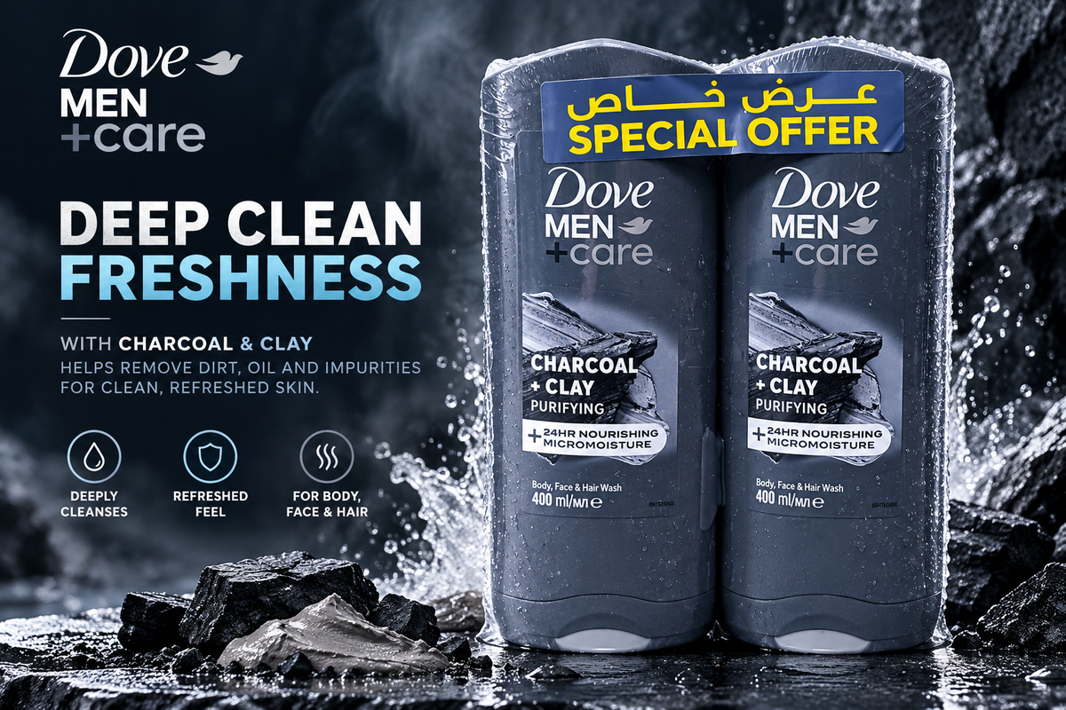 Dove Men+Care Charcoal Shower Gel 400ml  2pcs – Deep Clean & Fresh Skin