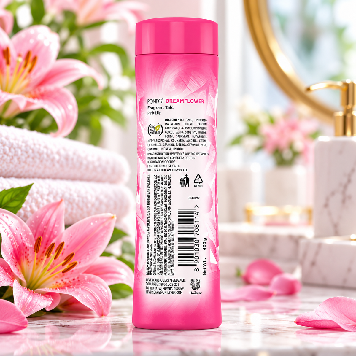 Pond's Dreamflower Pink Lily Fragrant Talcum Powder - 2 x 400g (Twin Value Pack)
