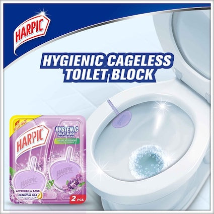 Harpic Lavender Hygiene Cageless Toilet Block | 2-Piece Pack (2 Packs Total)