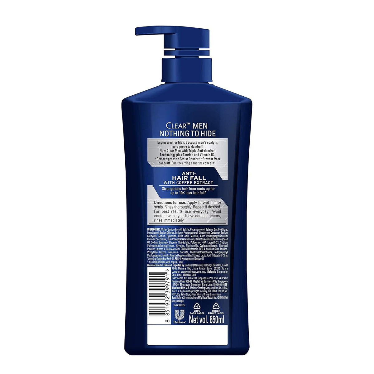 Clear Men Anti-Hair Fall Anti-Dandruff Shampoo, 650 ML