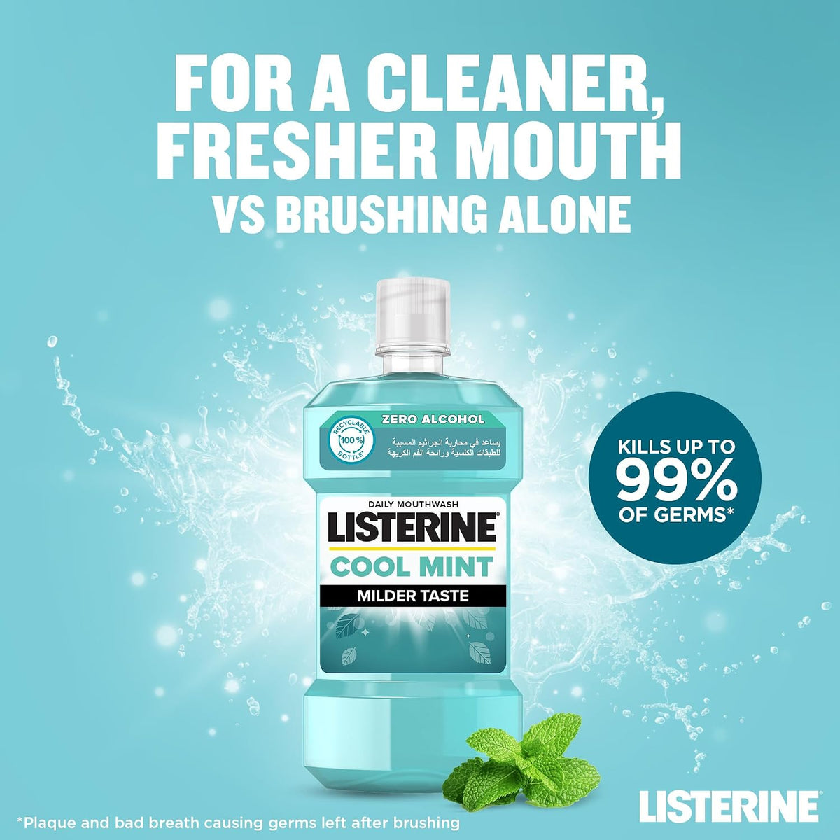 Listerine Cool Mint Milder Taste Mouthwash, 500ml