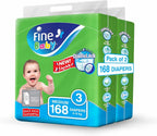 Fine Baby Diapers Size 3 Medium (4-9 kg) | Mega Value Pack (2 x 84 Count / 168 Diapers)