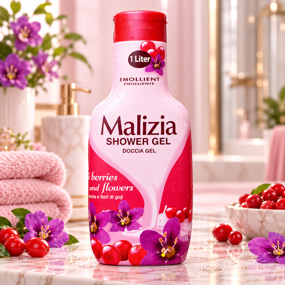 Malizia Emollient Bath Foam | Goji Berries & Flowers Scent | 1000 ml