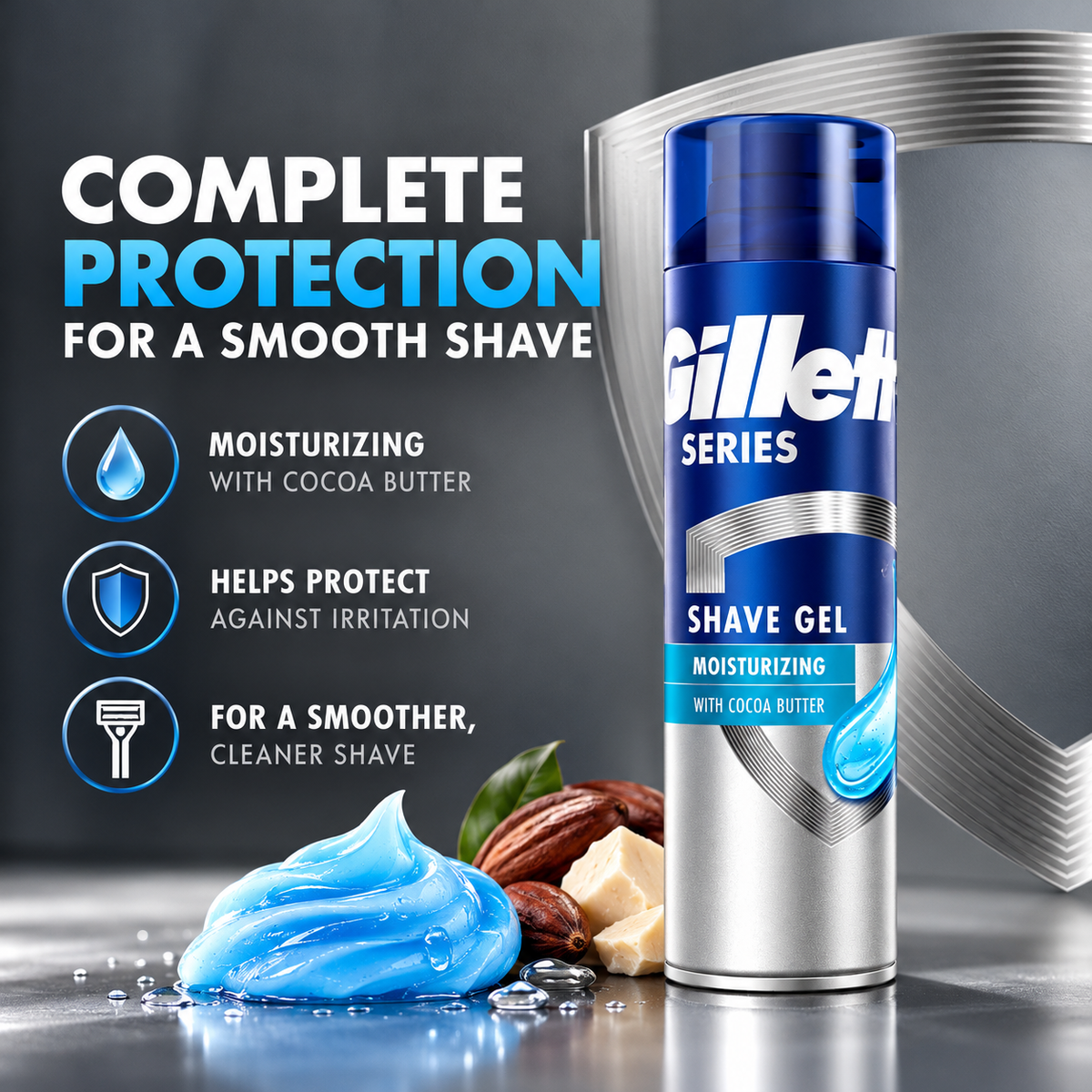 Gillette Series Moisturizing Shave Gel - Cocoa Butter Formula (200 ml)