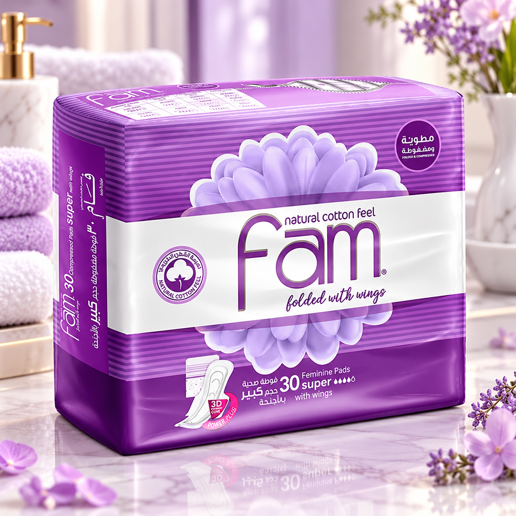 Fam Maxi Super Sanitary Pads | Natural Cotton Feel with Wings | 30 Count