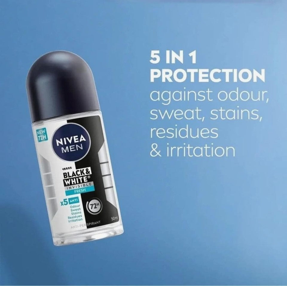 Nivea Men Black & White Invisible Fresh Roll On Deodorant Anti Perspirant 50ml