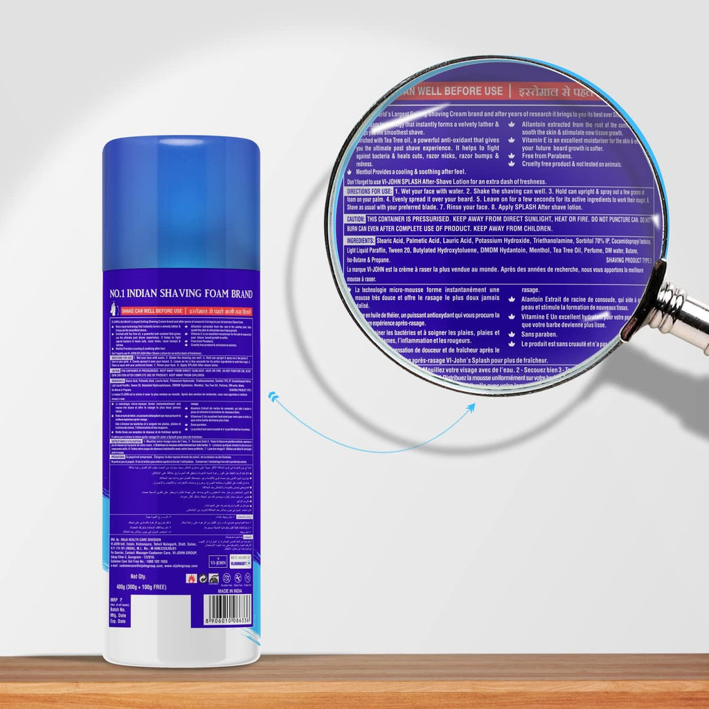 VI - JOHN Shaving Foam For Men,All Skin Type Shaving Foam (400Gm Each-Pack Of 2)
