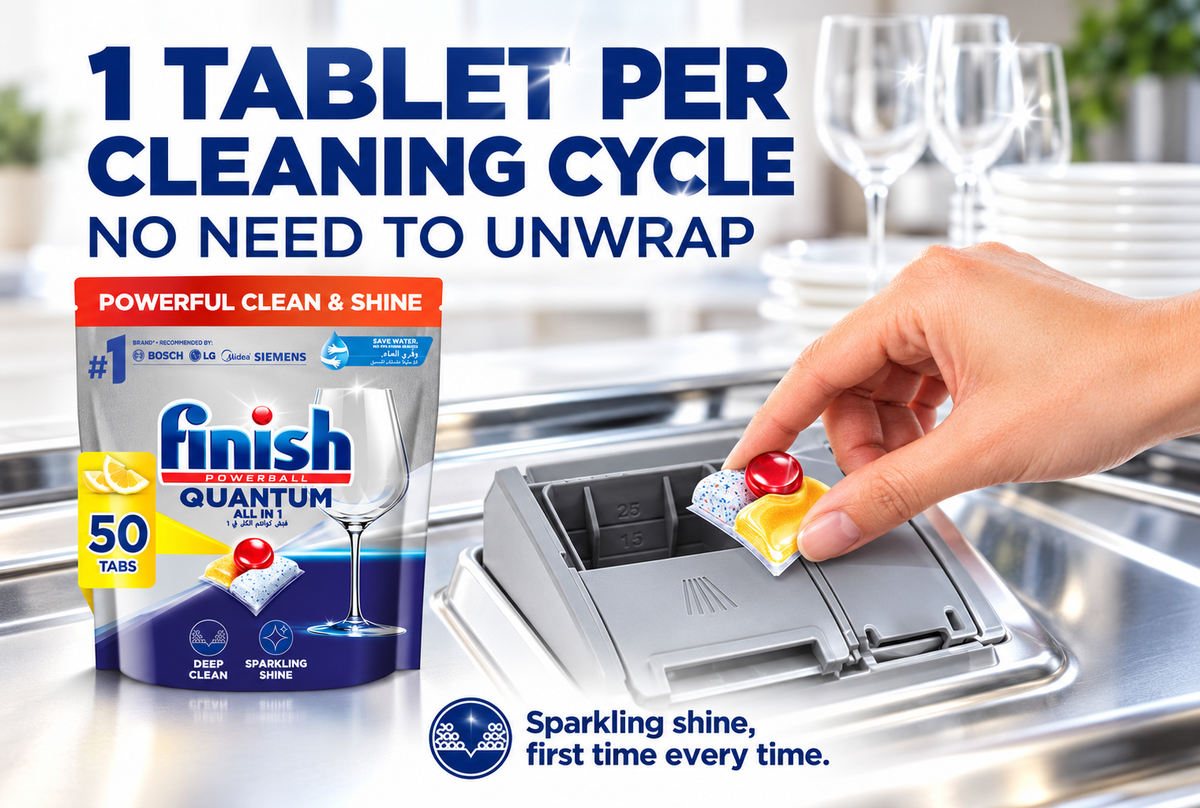 Finish Quantum All in 1 Dishwasher Tablets Lemon Sparkle Scent 50 pcs