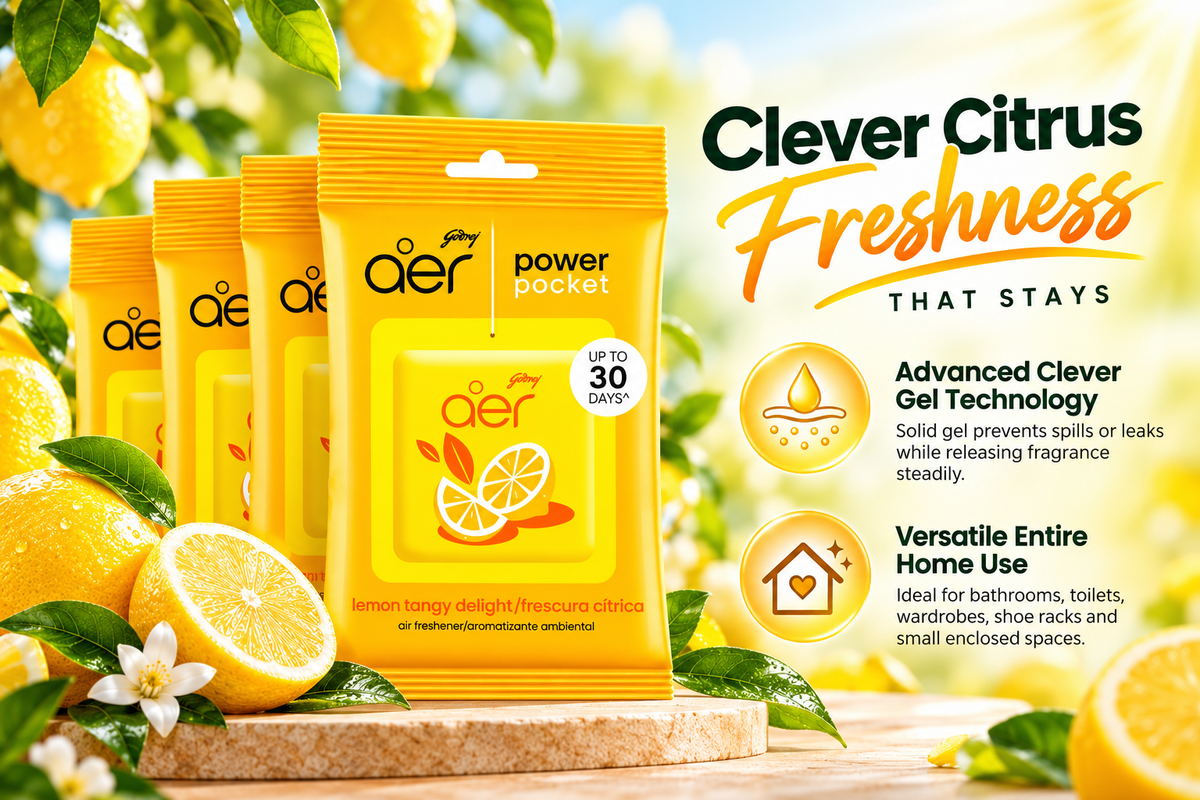 Godrej Aer Long-Lasting Home & Bathroom Freshener - Lemon Scent (6-Pack)