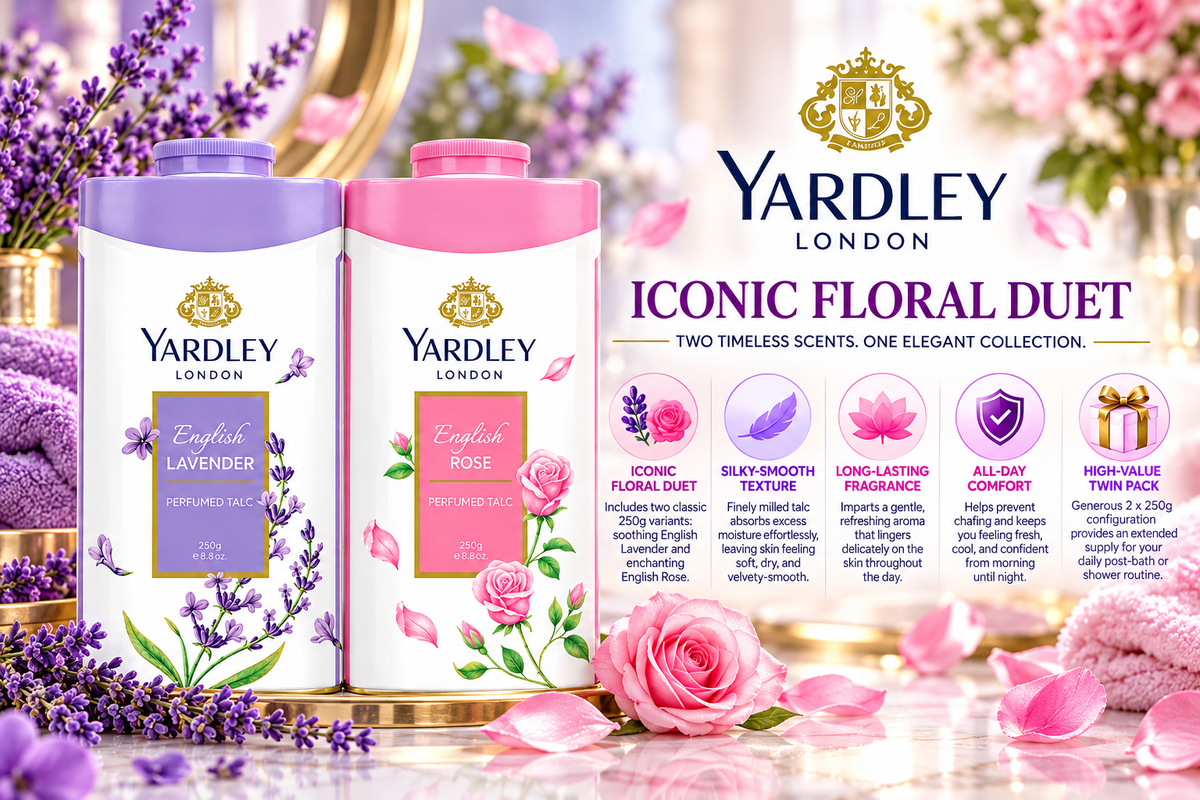 Yardley London English Lavender & English Rose Talcum Powder | Twin Pack (2 x 250g)