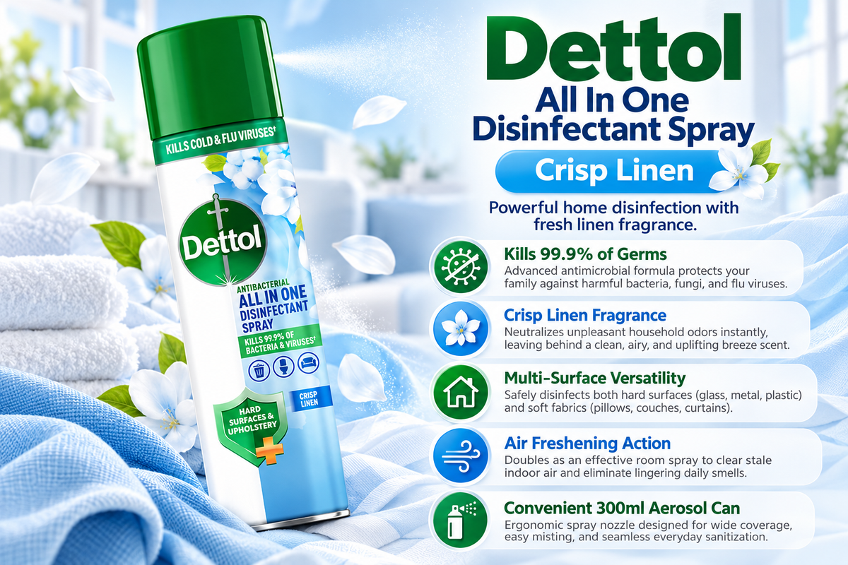 Dettol All-in-One Disinfectant Spray | Crisp Linen Scent | 300ml