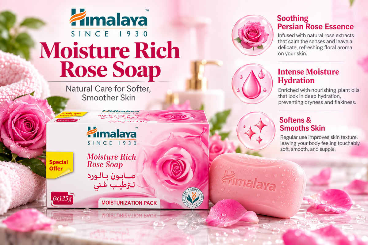 Himalaya Moisture Rich Rose Soap Value Pack - 6 x 125g (Total 750g)