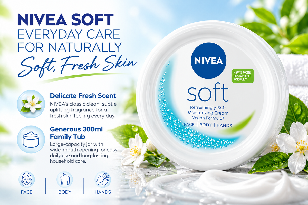 Nivea Soft Refreshing Moisturizing Cream for Face, Body & Hands - 300ml Jar