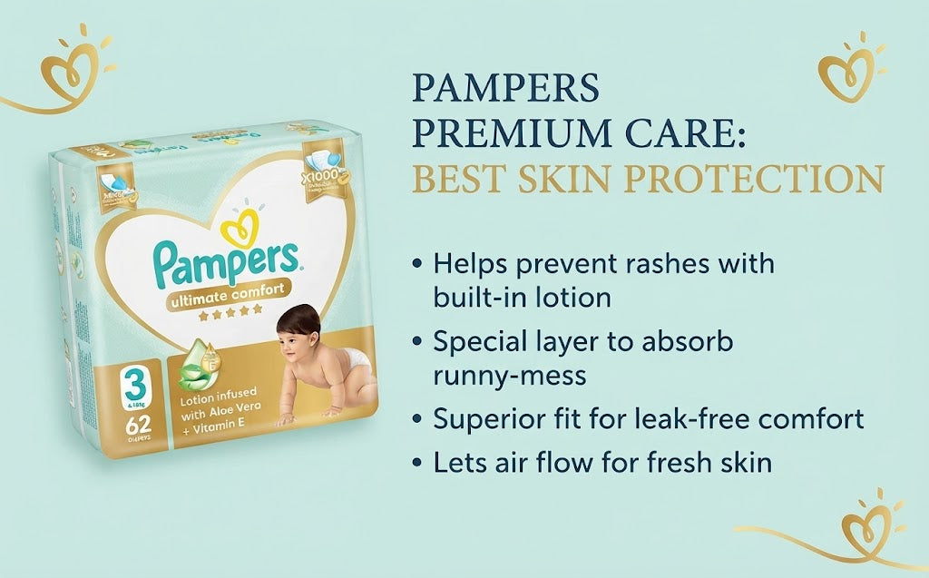 Pampers Premium Care Size (3) Medium 6-10 Kg 62 Diapers