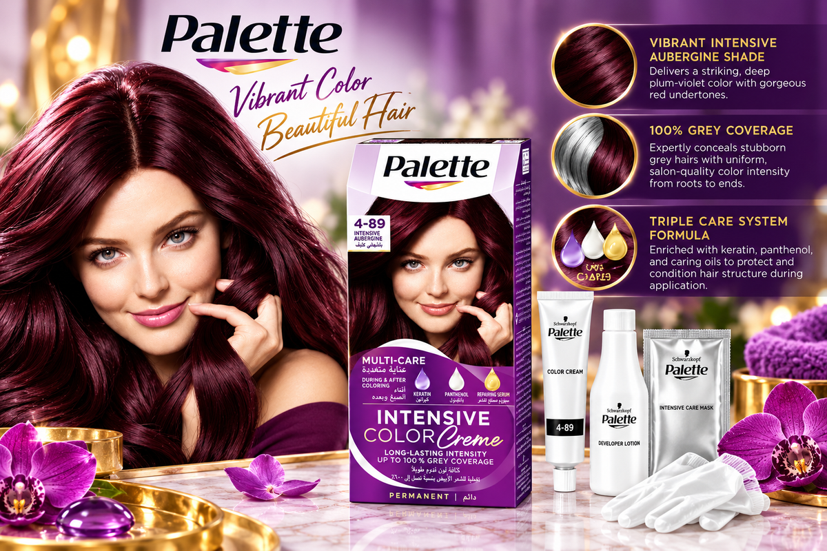 Palette Permanent Hair Color Cream with Triple Care System - 4-89 Aubergine