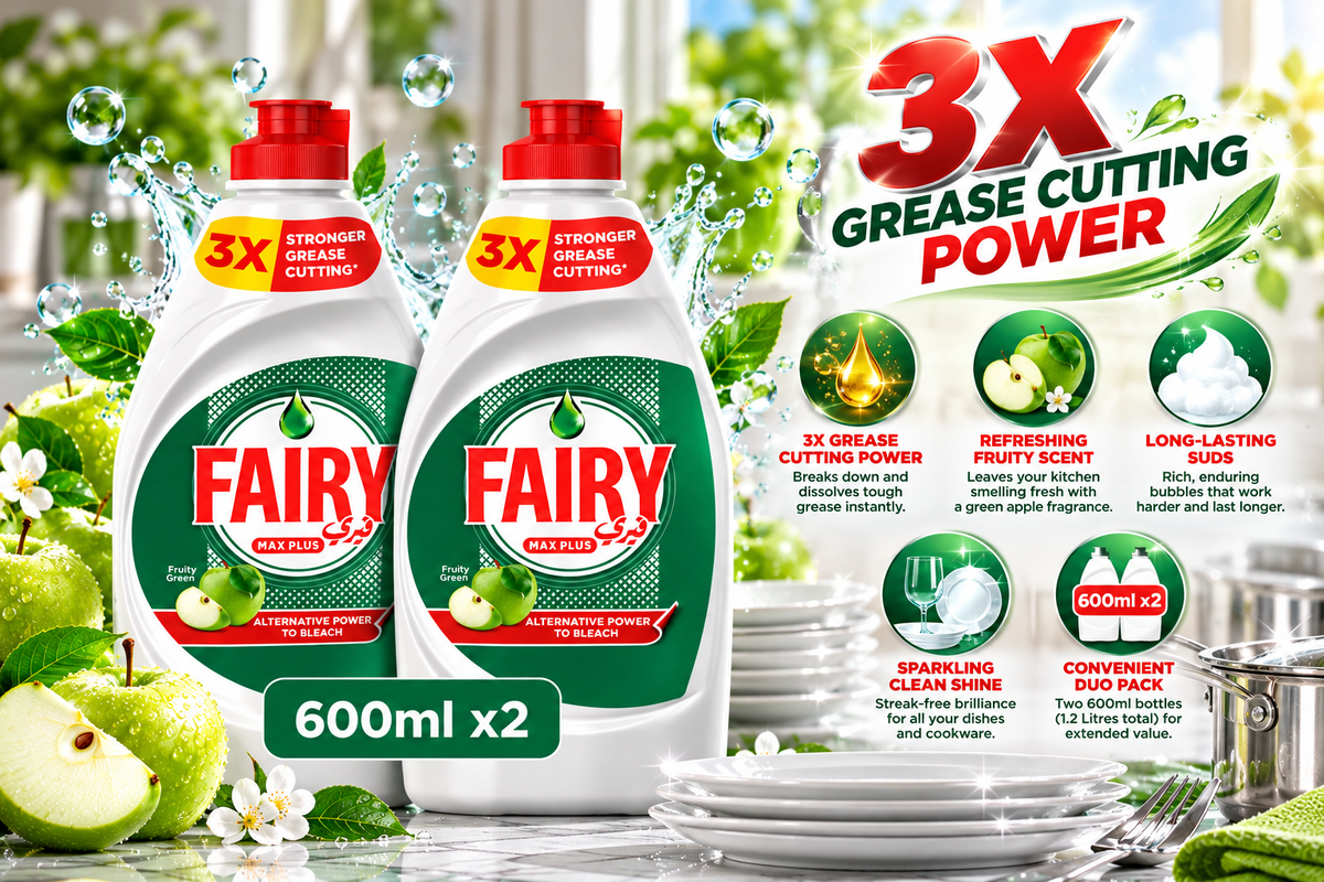Fairy Dishwashing Liquid Soap - Green Apple Scent (Dual 600ml Value Pack)