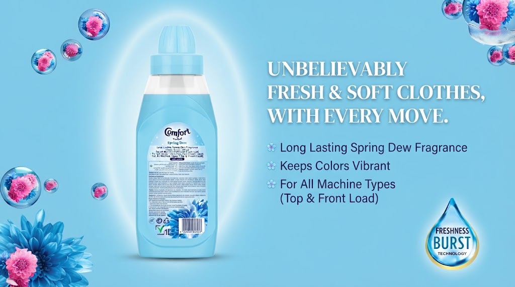 COMFORT Fabric Softener, Spring Dew, with freshness-burst technology, 1L
