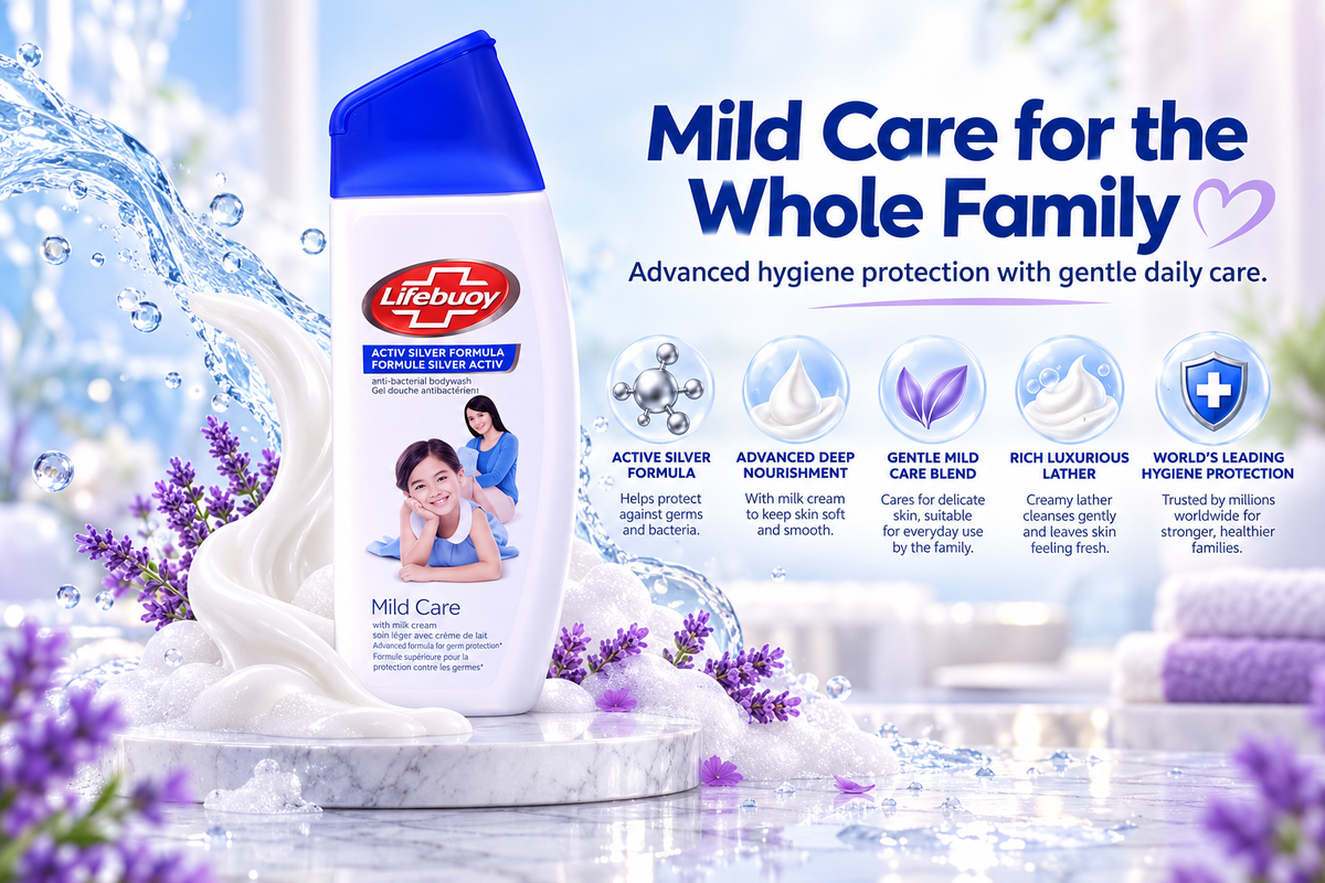 Lifebuoy Mild Care Antibacterial Body Wash | Active Silver Formula | 300ml