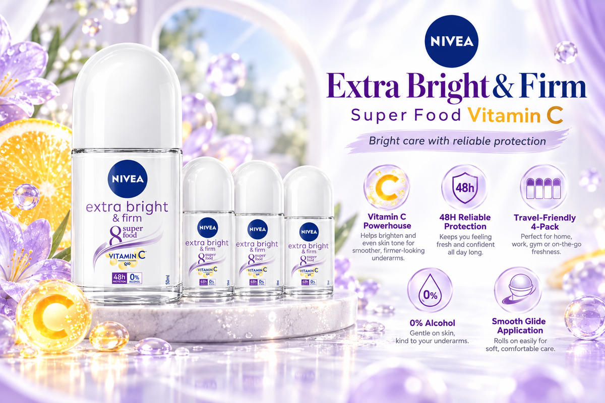NIVEA Extra Brightening Underarm Roll-On Deodorant | 4 x 25ml