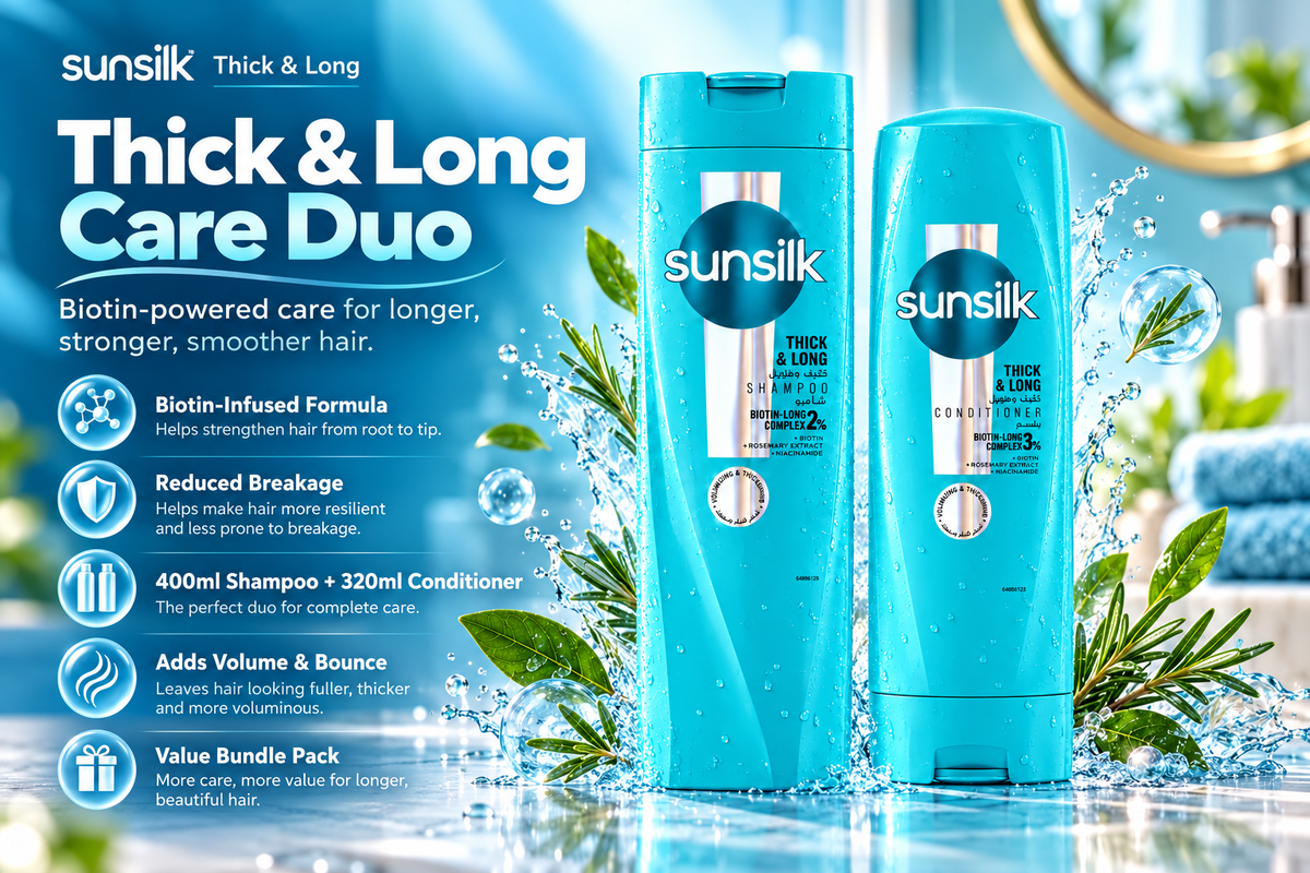 Sunsilk Thick & Long Hair Care Duo | Shampoo 400ml & Conditioner 320ml Bundle