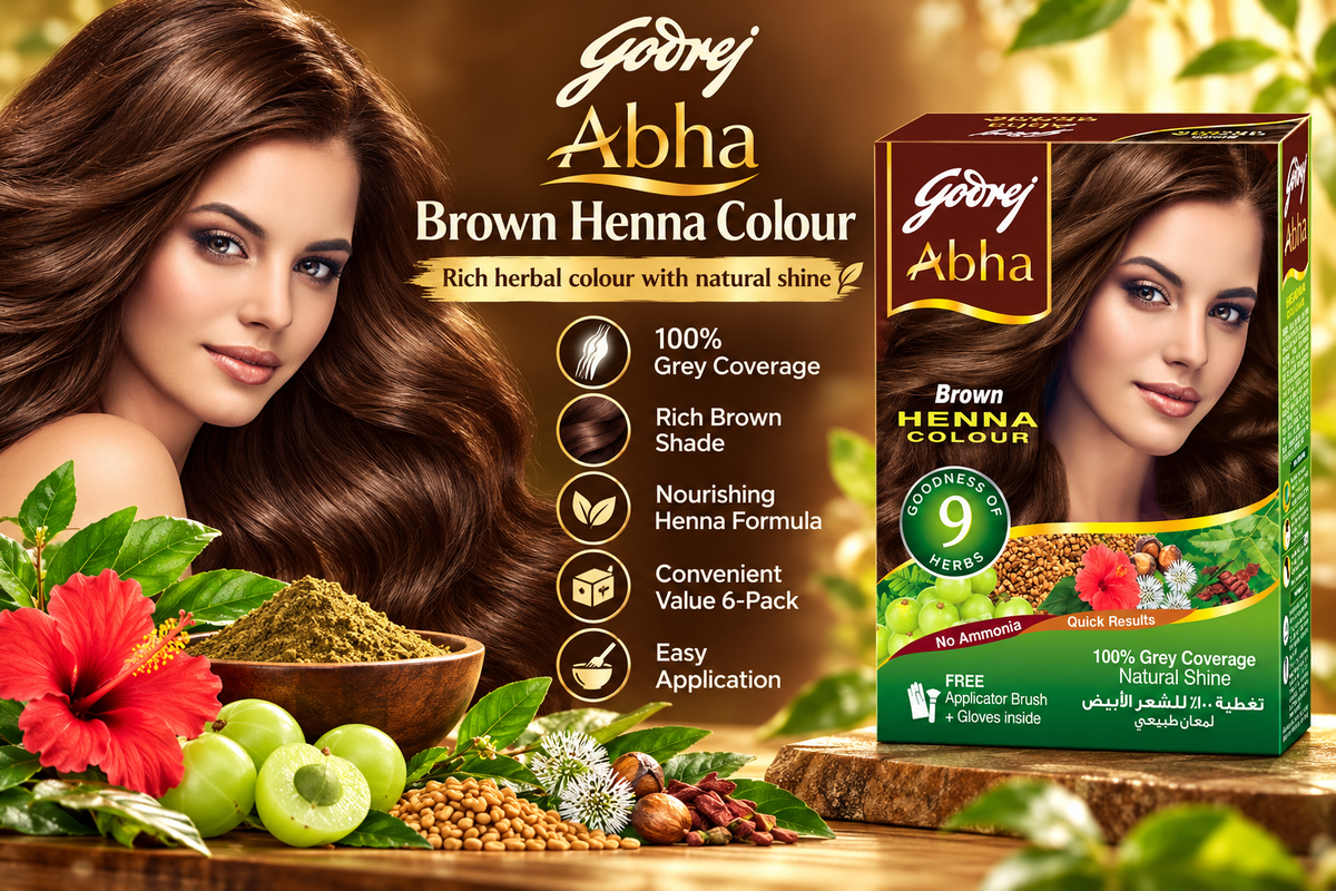Godrej Abha Henna Hair Color - Rich Brown Shade (6-Sachet Multi-Pack)