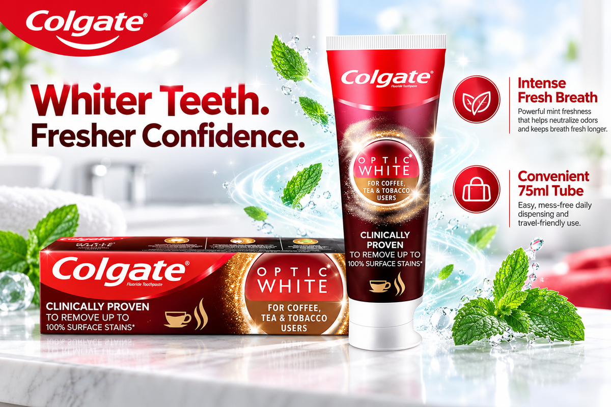 Colgate Optic White Stain Removal Toothpaste for Coffee, Tea & Tobacco | 75ml