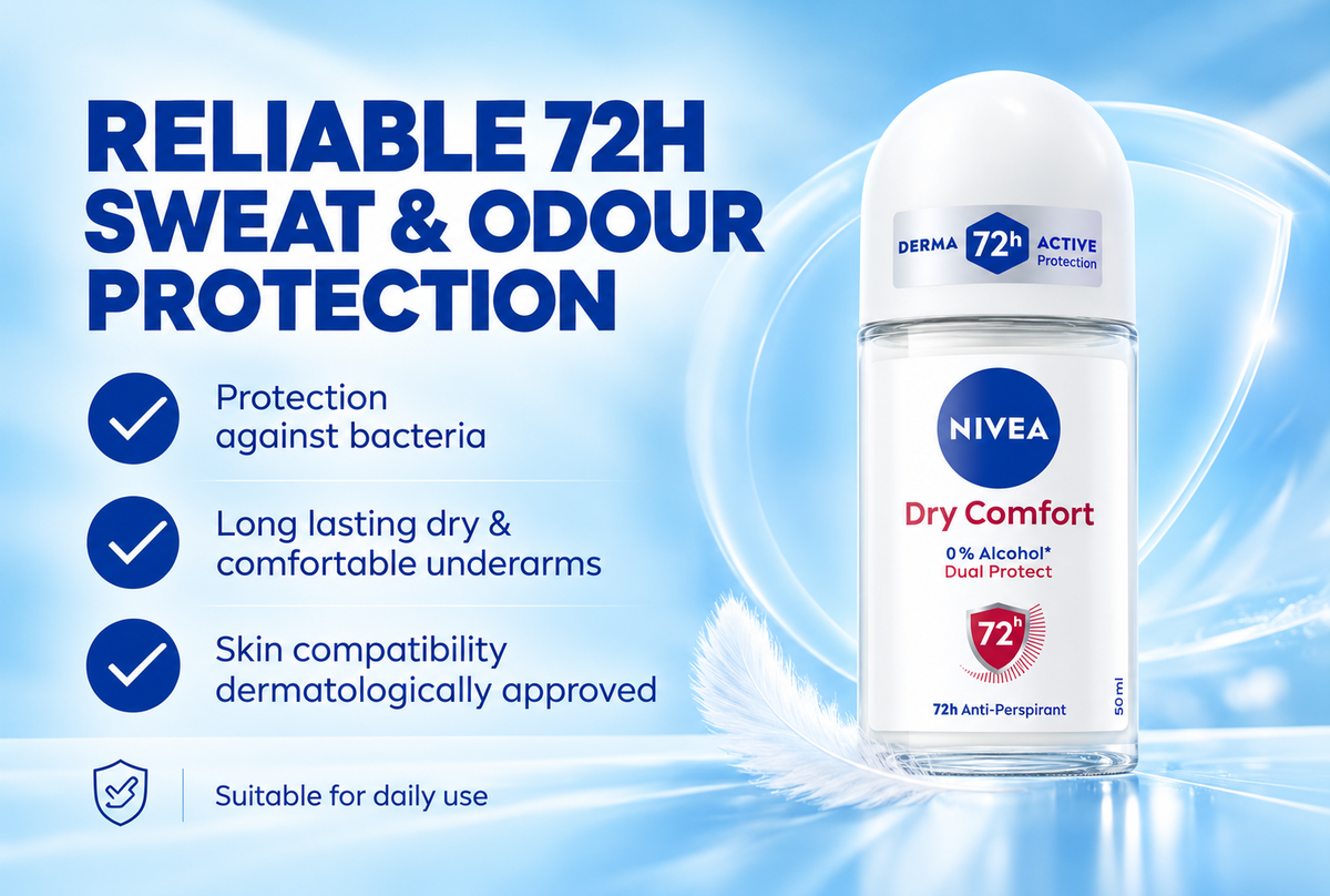 Nivea Dry Comfort Antiperspirant Roll-On for Women 72H Odour Control 50 ml