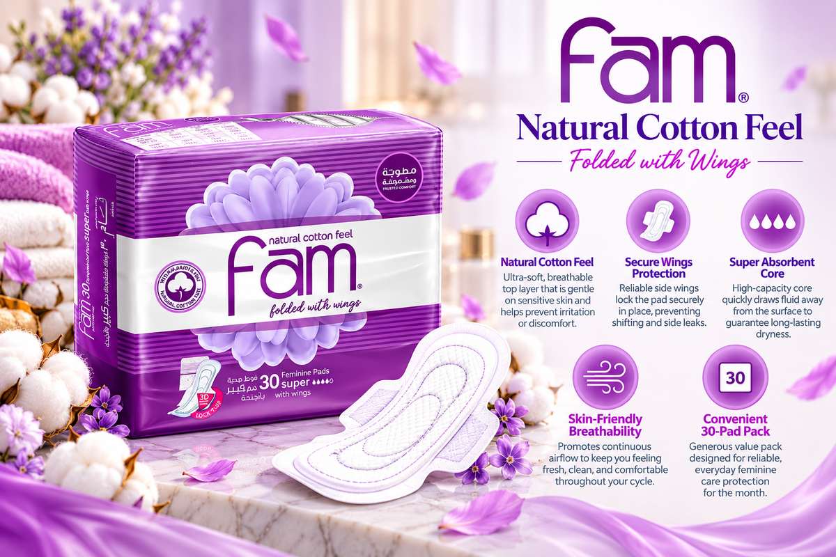 Fam Maxi Super Sanitary Pads | Natural Cotton Feel with Wings | 30 Count